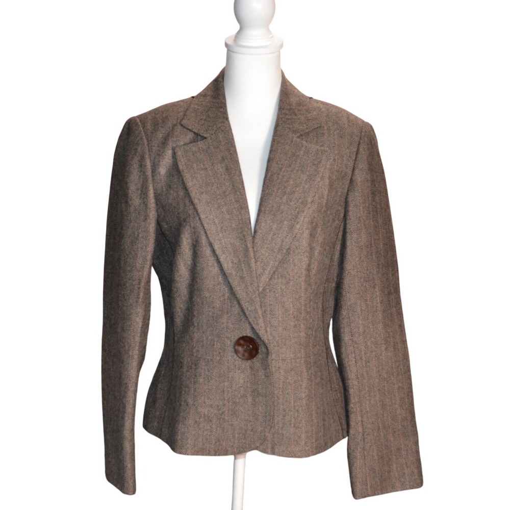 Tribal Brown‎ Herringbone Casual Fall Everyday Single-Button Blazer Jacket 10